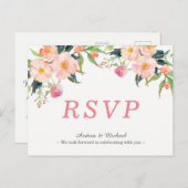 水モダン色フローラ結婚式RSVPポストカード インビテーションポストカード (正面/裏面)