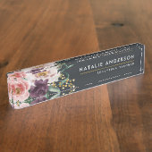 水モダン色フローラ葉エレガント先生 デスクネームプレート (側面)