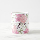 水モダン色フローラ金ゴールドモノグラム名 コーヒーマグカップ (中央)