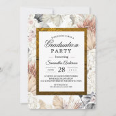 水モダン色フローラ額卒業パーティー 招待状 (正面)