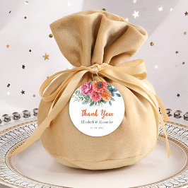 水モダン色フローラ | オレンジとピンク | ウェディング ラウンドシール