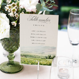 水モダン色ブドウ園の横向きシーティングチャート テーブルナンバー