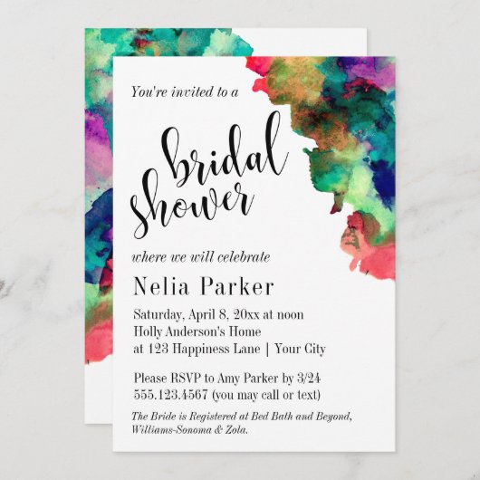 水モダン色ブライダルシャワー1 招待状 (正面/裏面)