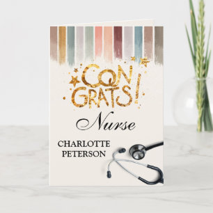 水モダン色ブラシストロークナース卒業  カード