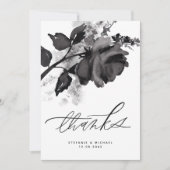 水モダン色ブラックバラ結婚ズ サンキューカード (正面)