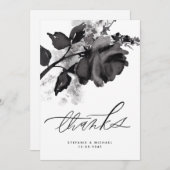 水モダン色ブラックバラ結婚ズ サンキューカード (正面/裏面)