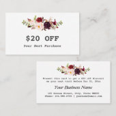 水モダン色ブルゴーニュフローラメイクアップアーティスト 割引カード (正面/裏面)