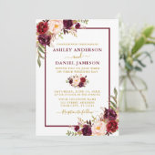 水モダン色ブルゴーニュフローラ結婚ズ金ゴールド 招待状 (スタンド正面)