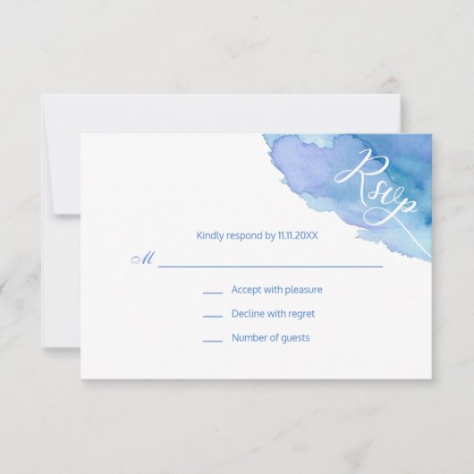 水モダン色ブルーティール（緑がかった色）ターコイズRSVP結婚's 出欠カード (正面)