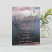 水モダン色ブルーバラ金ゴールド婚約写真 招待状 (スタンド正面)