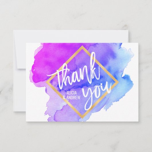 水モダン色ブルーパープルターコイズありがとう サンキューカード (正面)