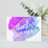 水モダン色ブルーパープルターコイズありがとう サンキューカード (スタンド正面)