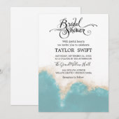 水モダン色ブルーブライダルシャワー招待 招待状 (正面/裏面)