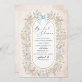水モダン色ブルーボウレトロ花ブライダルSh 招待状 (正面/裏面)