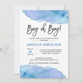 水モダン色ブルーボーイオーボーイベビーシャワー 招待状 (正面)