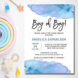 水モダン色ブルーボーイオーボーイベビーシャワー 招待状