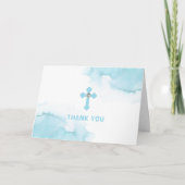 水モダン色ブルーボーイコミューニオンバプテスマ サンキューカード (正面)