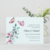 水モダン色ブルーミング庭園の結婚式 招待状 (スタンド正面)