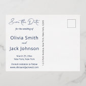 水モダン色ブルーワイルドフラワー日付を保存 箔招待状ポストカード (裏面)