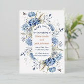 水モダン色ブルーワイルドフラワー結婚ズ 箔招待状 (立ち正面)