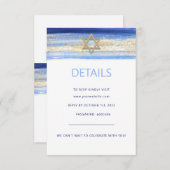 水モダン色ブルー金ゴールドスターバー(ユダヤ教の)バル・ミツバーRSVP エンクロージャーカード (正面/裏面)