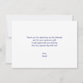 水モダン色ブルー金ゴールドバー（ユダヤ教の）バル・ミツバーヘブライ語 サンキューカード (裏面)