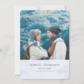 水モダン色ブルー金ゴールド山結婚の写真 招待状 (裏面)