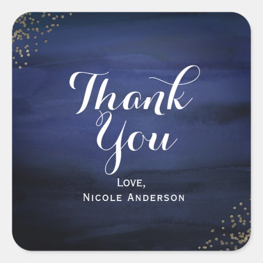 水モダン色ブルー金ゴールド紙吹雪パーティーのお気に入り スクエアシール (正面)