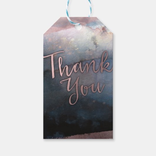 水モダン色ブルー&バラ金ゴールドピンクの好意 ギフトタグ (正面)