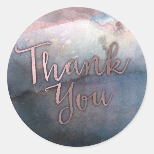 水モダン色ブルー&バラ金ゴールドピンクの好意 ラウンドシール (正面)