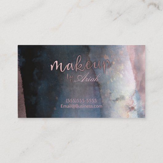 水モダン色ブルー&バラ金ゴールドピンクメイクアップ 名刺 (裏面)