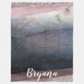 水モダン色ブルー&バラ金ゴールドピンク赤面グラム フリースブランケット (正面)