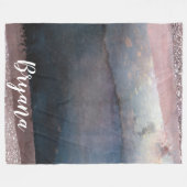 水モダン色ブルー&バラ金ゴールドピンク赤面グラム フリースブランケット (正面(横))