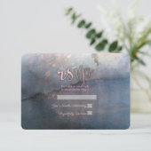 水モダン色ブルー&バラ金ゴールドピンクRSVP返信 出欠カード (スタンド正面)