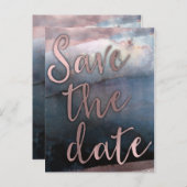 水モダン色ブルー&バラ金ゴールド日付を保存 案内ポストカード (正面/裏面)