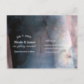 水モダン色ブルー&バラ金ゴールド日付を保存 案内ポストカード (裏面)