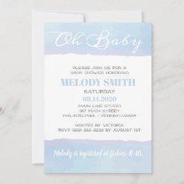 水モダン色ブルーOHベビー赤ちゃんシャワー 招待状