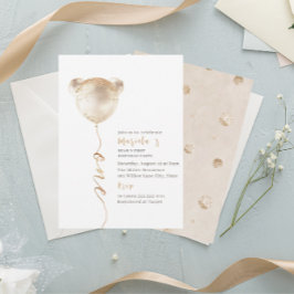 水モダン色ベアワン誕生日 招待状