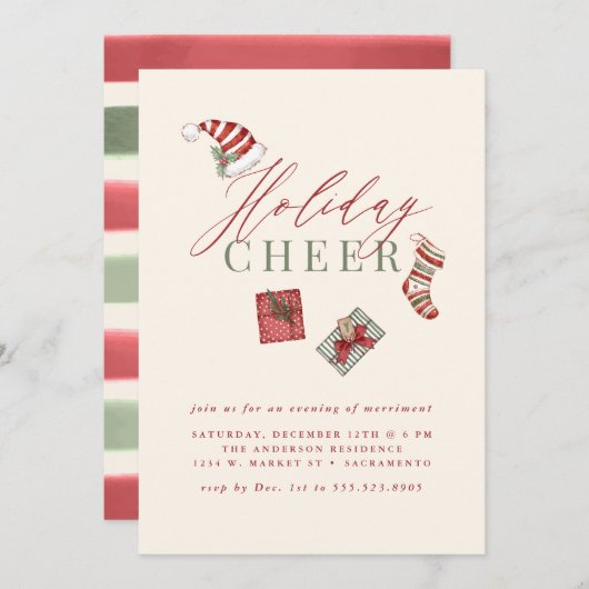 水モダン色ホリデー応援クリスマスパーティー 招待状 (正面/裏面)