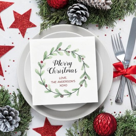 水モダン色ホリーリースクリスマス スタンダードランチョンナプキン