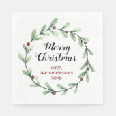 水モダン色ホリーリースクリスマス スタンダードランチョンナプキン (正面)