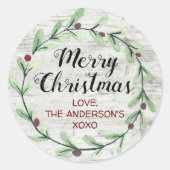 水モダン色ホリーリースクリスマス ラウンドシール (正面)