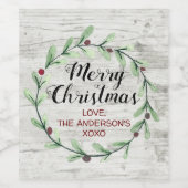 水モダン色ホリーリースクリスマス ワインラベル (シングルラベル)