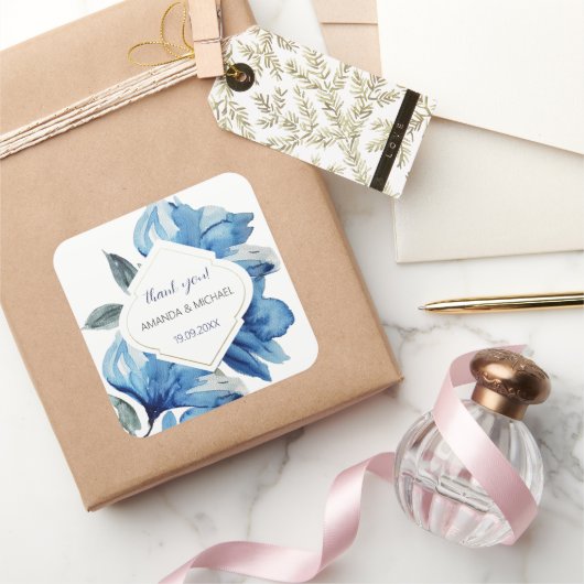 水モダン色ボホインディゴブルー抽象芸術 スクエアシール (ギフト)