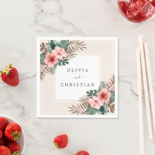 水モダン色ボホトロピカルフローラ結婚ズ スタンダードカクテルナプキン (インサイチュ)