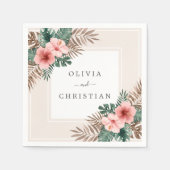 水モダン色ボホトロピカルフローラ結婚ズ スタンダードカクテルナプキン (正面)