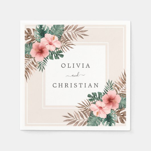 水モダン色ボホトロピカルフローラ結婚ズ スタンダードカクテルナプキン (正面)