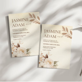 水モダン色ボホフローラ秋結婚の 招待状