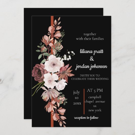 水モダン色ボーホ結婚式招待状 招待状 (正面/裏面)