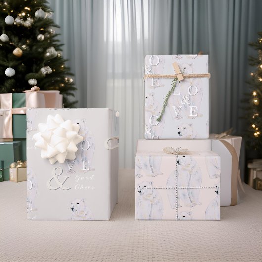 水モダン色ポーラベアクリスマスタイポグラフィ ラッピングペーパーシート